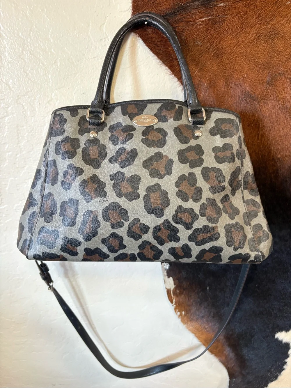 COACH Leopard-Print Satchel in Grey and Black